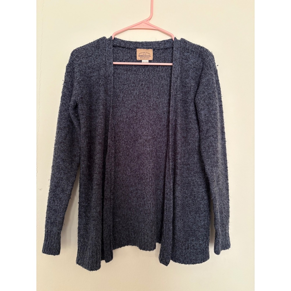 Roebuck & Co. Mens Med Open Front Cardigan Sweater Gray Knit Long Sleeve M 10/12